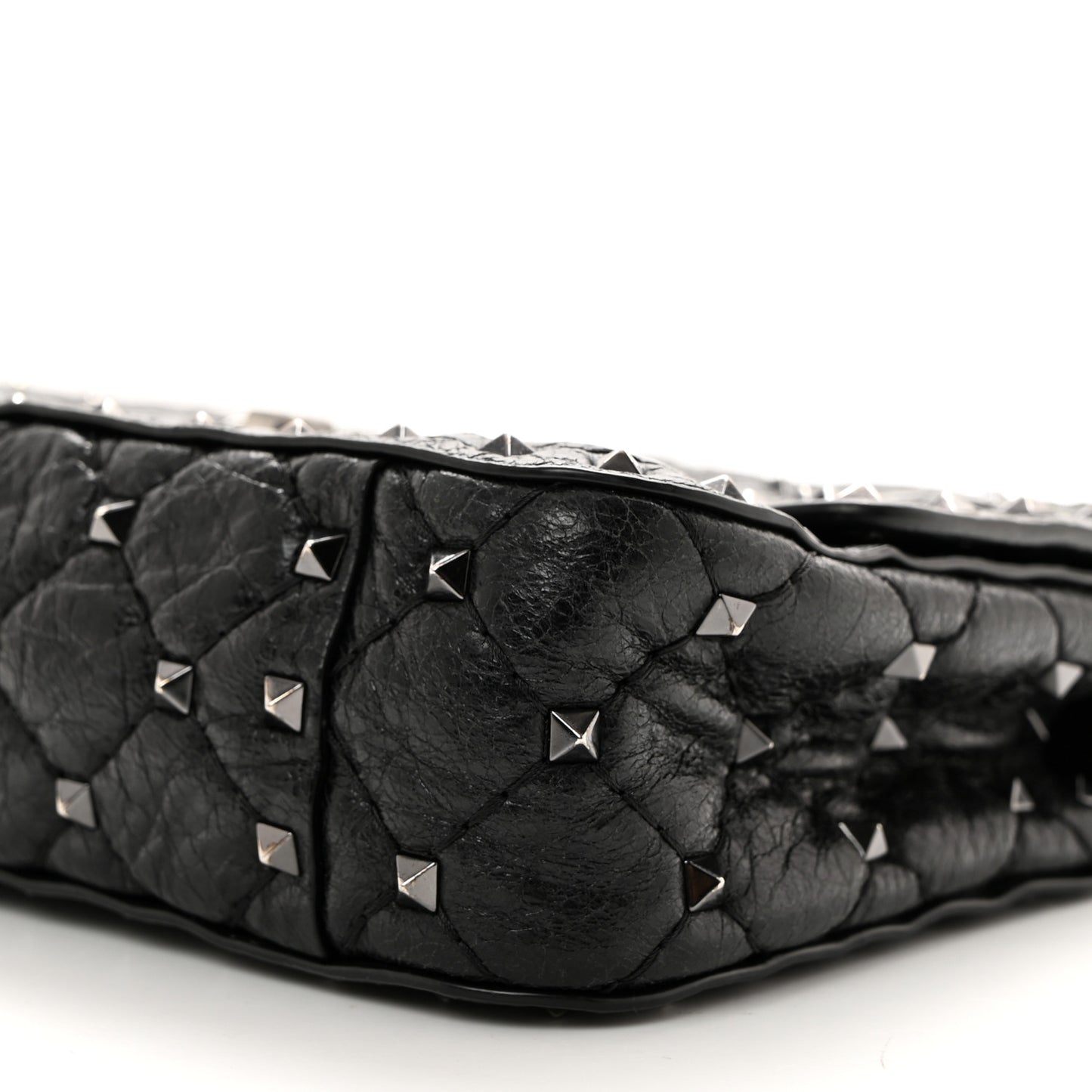 Craquele Nappa Small Rockstud Spike Shoulder Bag Black