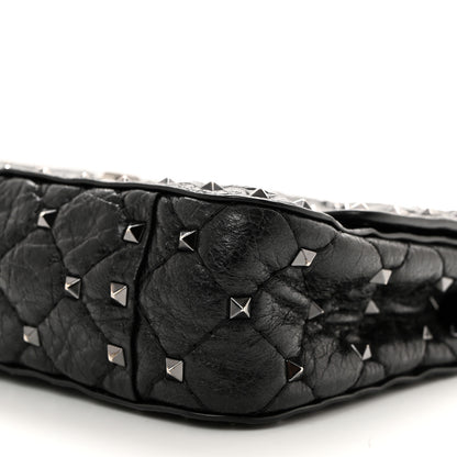 Valentino Garavani Craquele Nappa Small Rockstud Spike Shoulder Bag Black 9 of 12