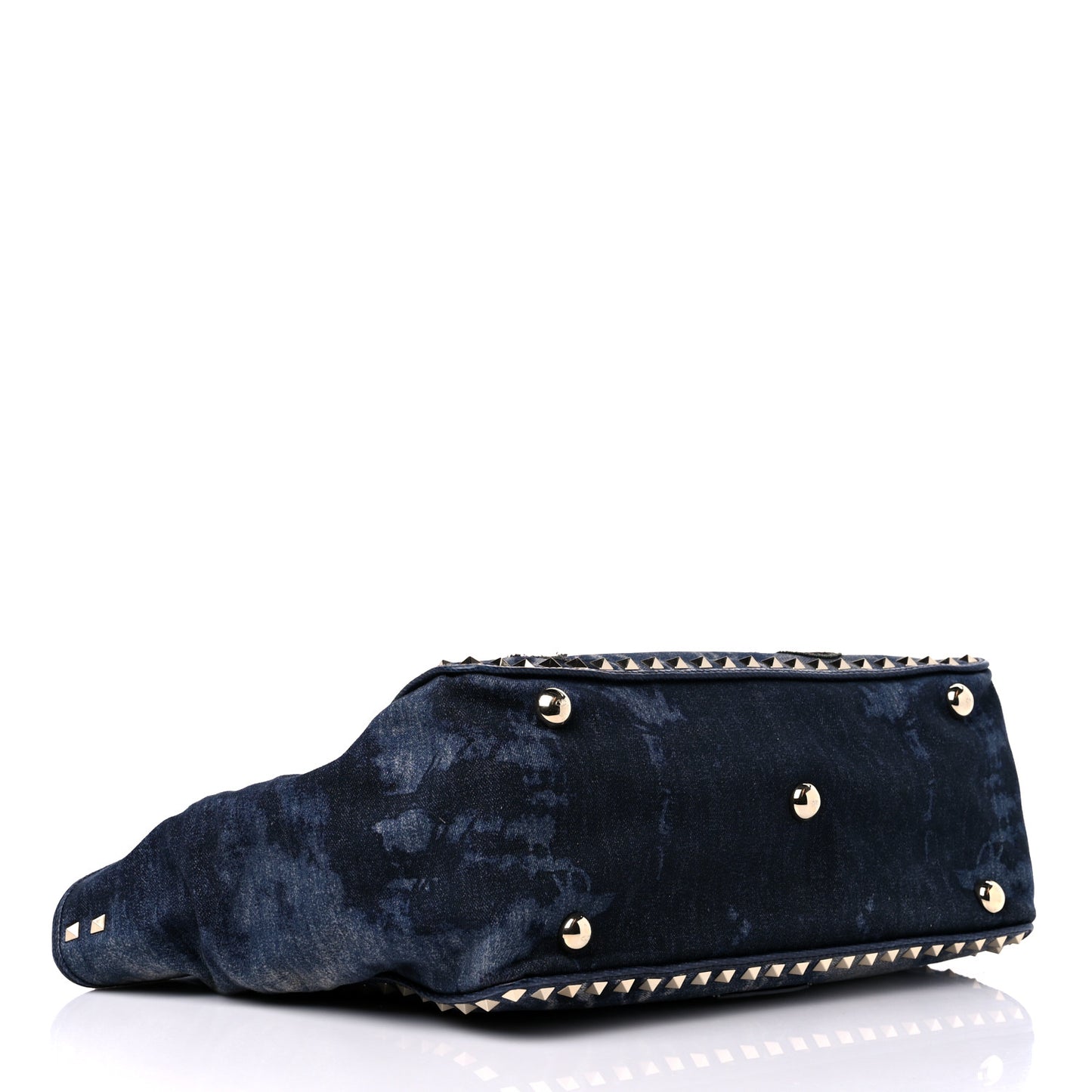 Denim Butterfly Embroidered Medium Rockstud Tote Light Denim Multicolor