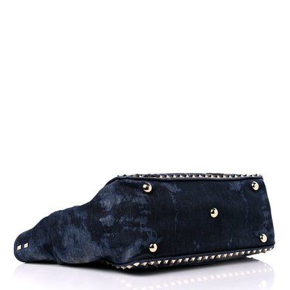 Valentino Garavani Denim Butterfly Embroidered Medium Rockstud Tote Light Denim Multicolor 4 of 10