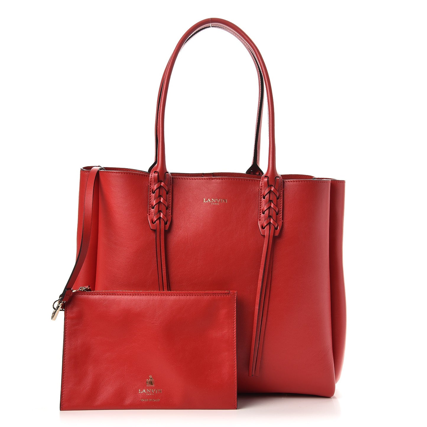 Smooth Calfskin Small Fringe Shopper Tote Red