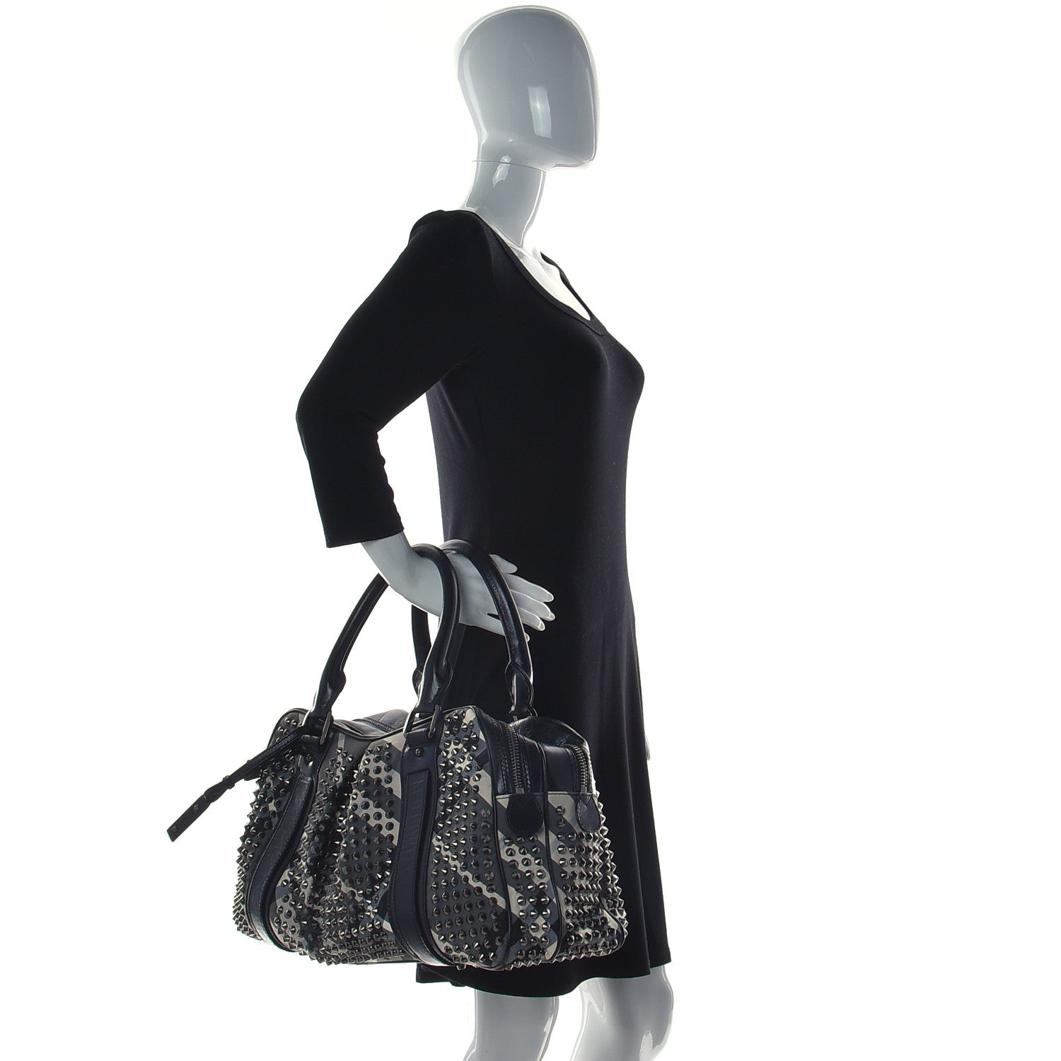 Burberry Nylon Beat Check Studded Satchel Black 2 of 18