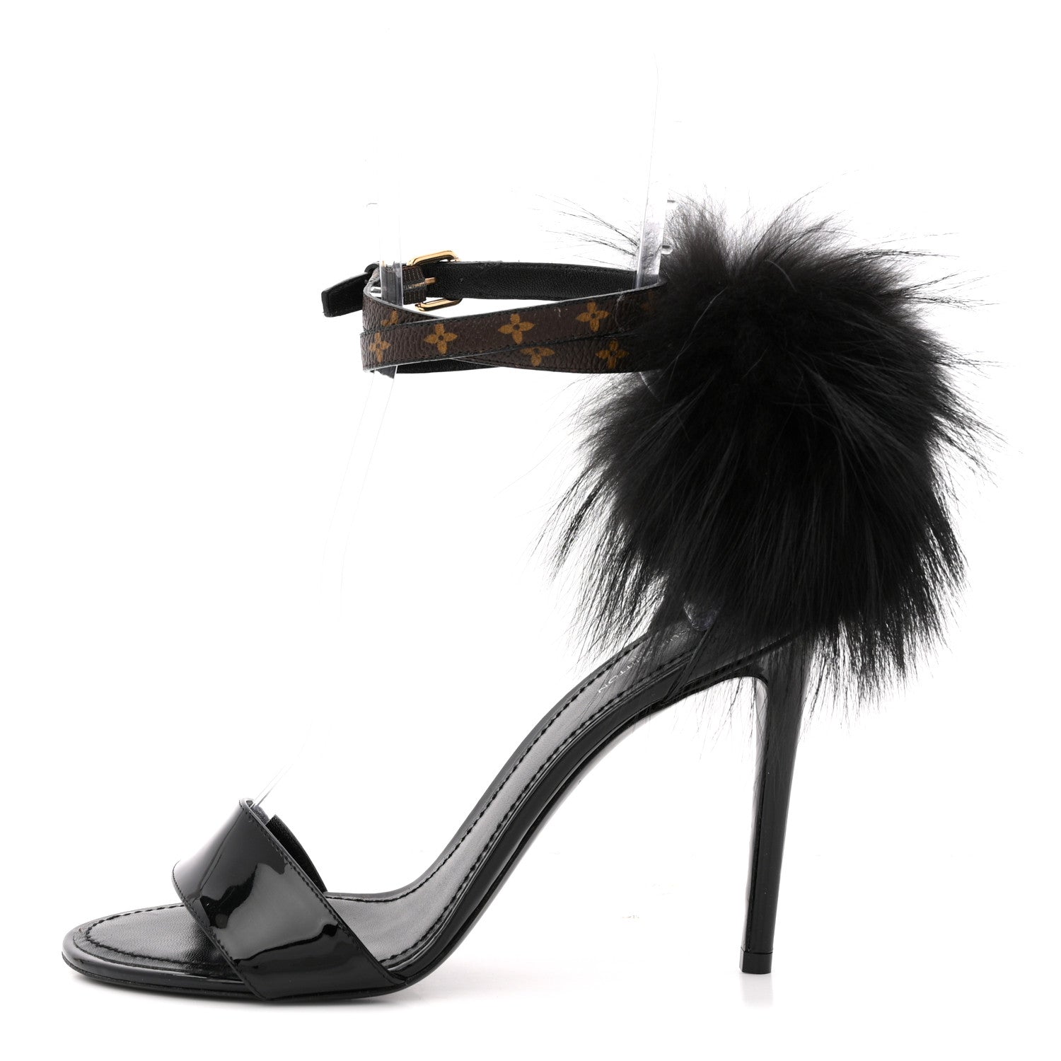 Louis Vuitton Monogram Patent Fur Sandals 38 Black 1 of 11