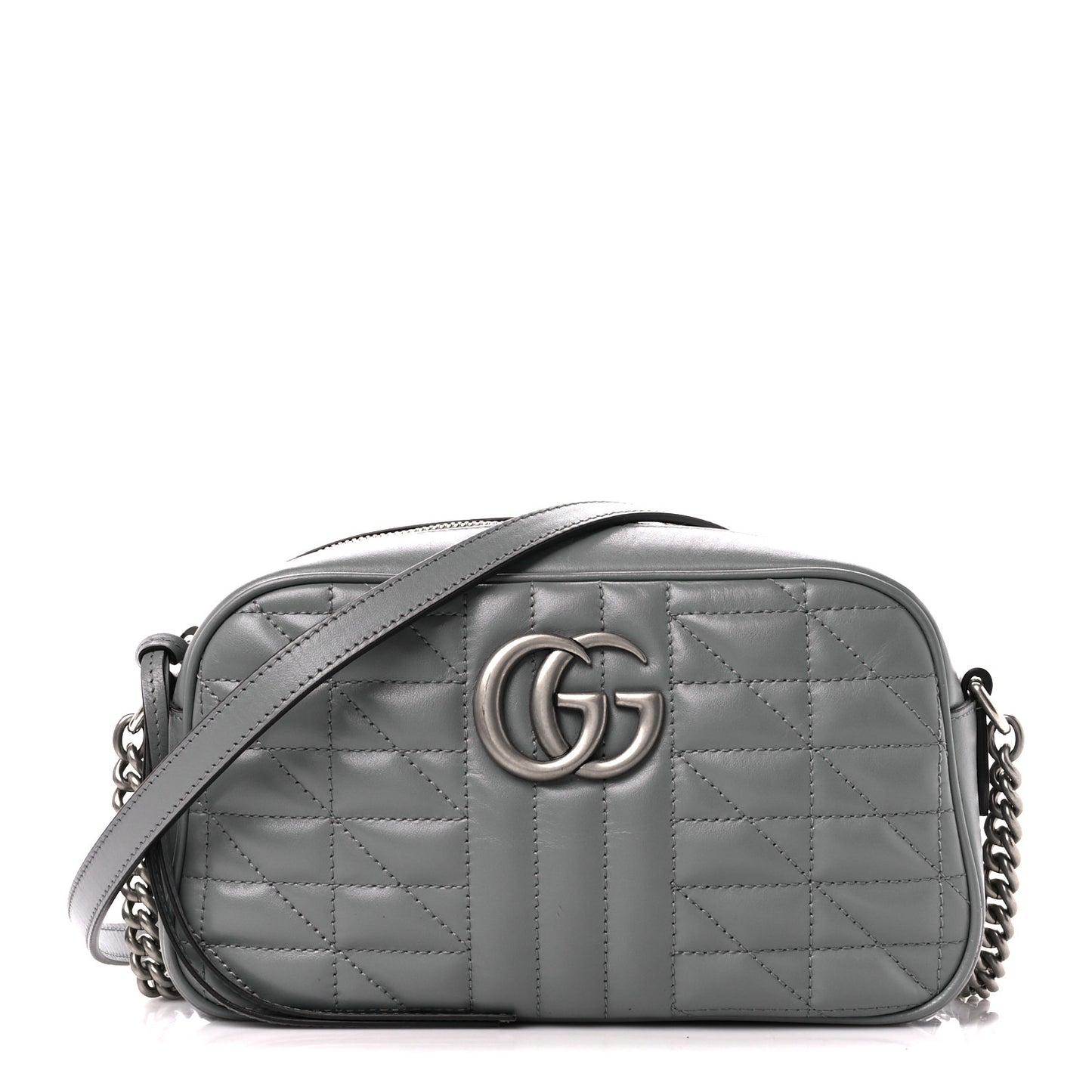 Calfskin Matelasse Aria Small GG Marmont Chain Shoulder Bag Deep Grey