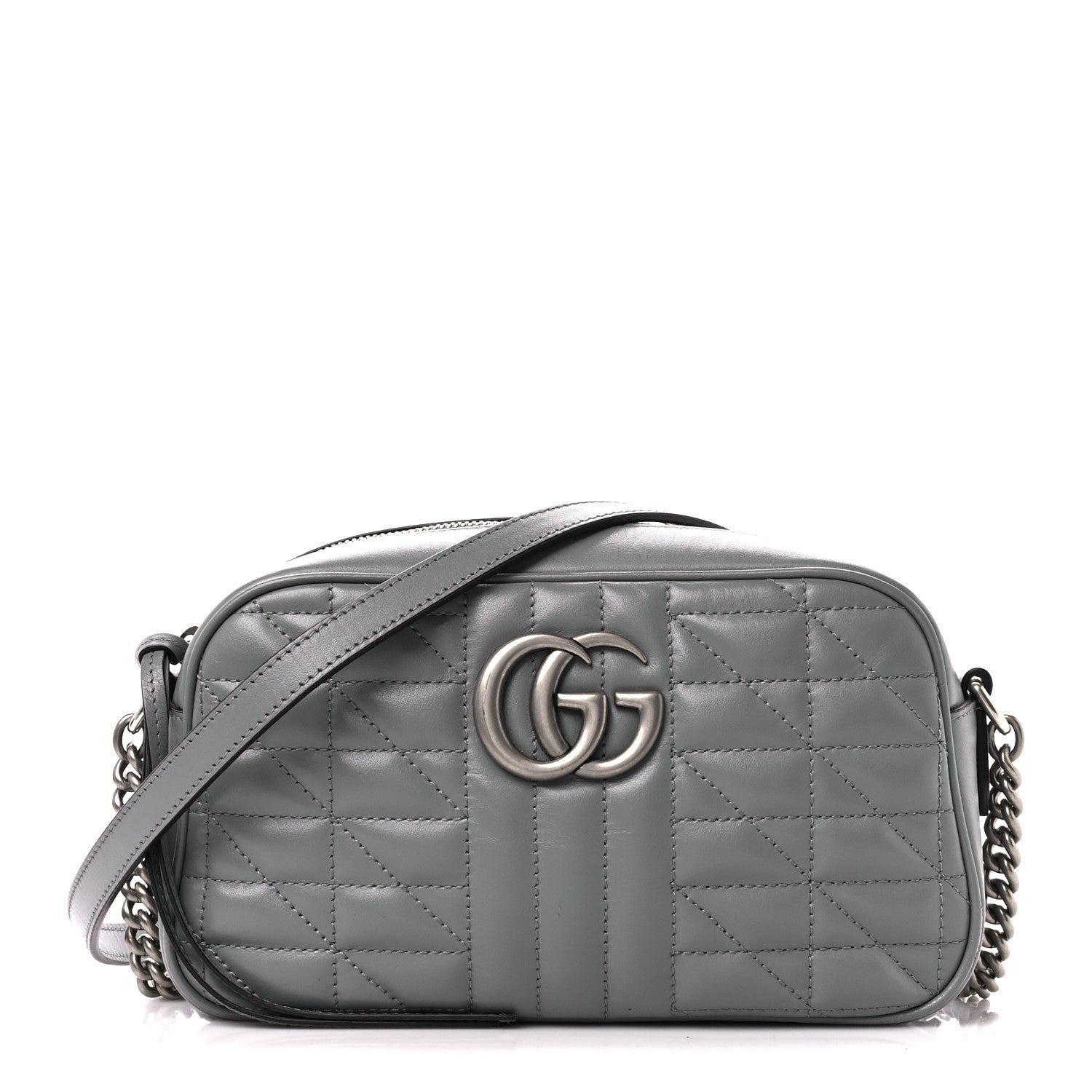 Gucci Calfskin Matelasse Aria Small GG Marmont Chain Shoulder Bag Deep Grey 1 of 11