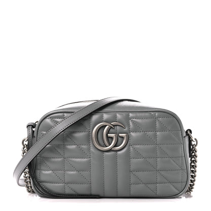 Gucci Calfskin Matelasse Aria Small GG Marmont Chain Shoulder Bag Deep Grey 1 of 11