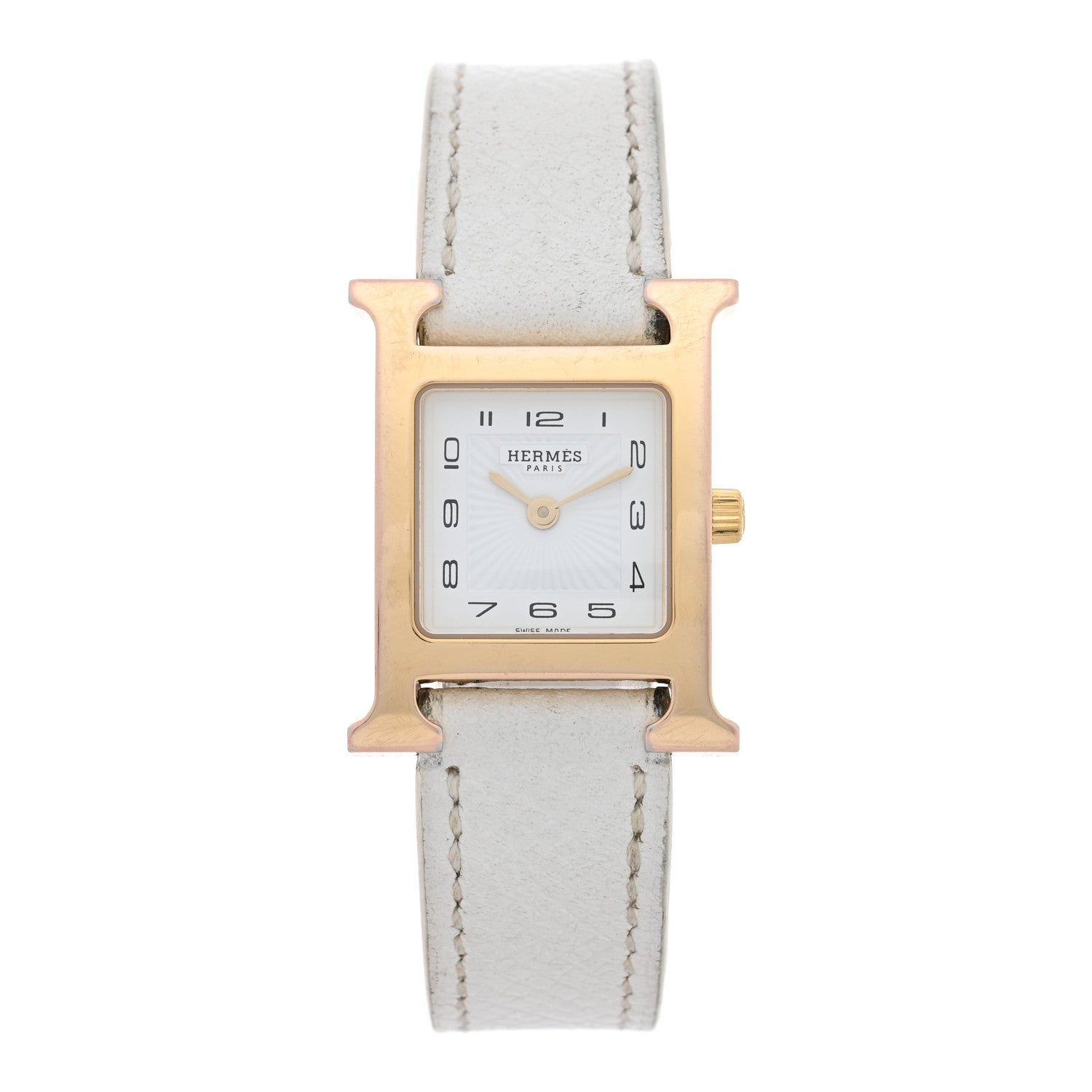 Hermes Stainless Steel Epsom 21mm Heure H Hour Quartz Watch Blanc 1 of 5