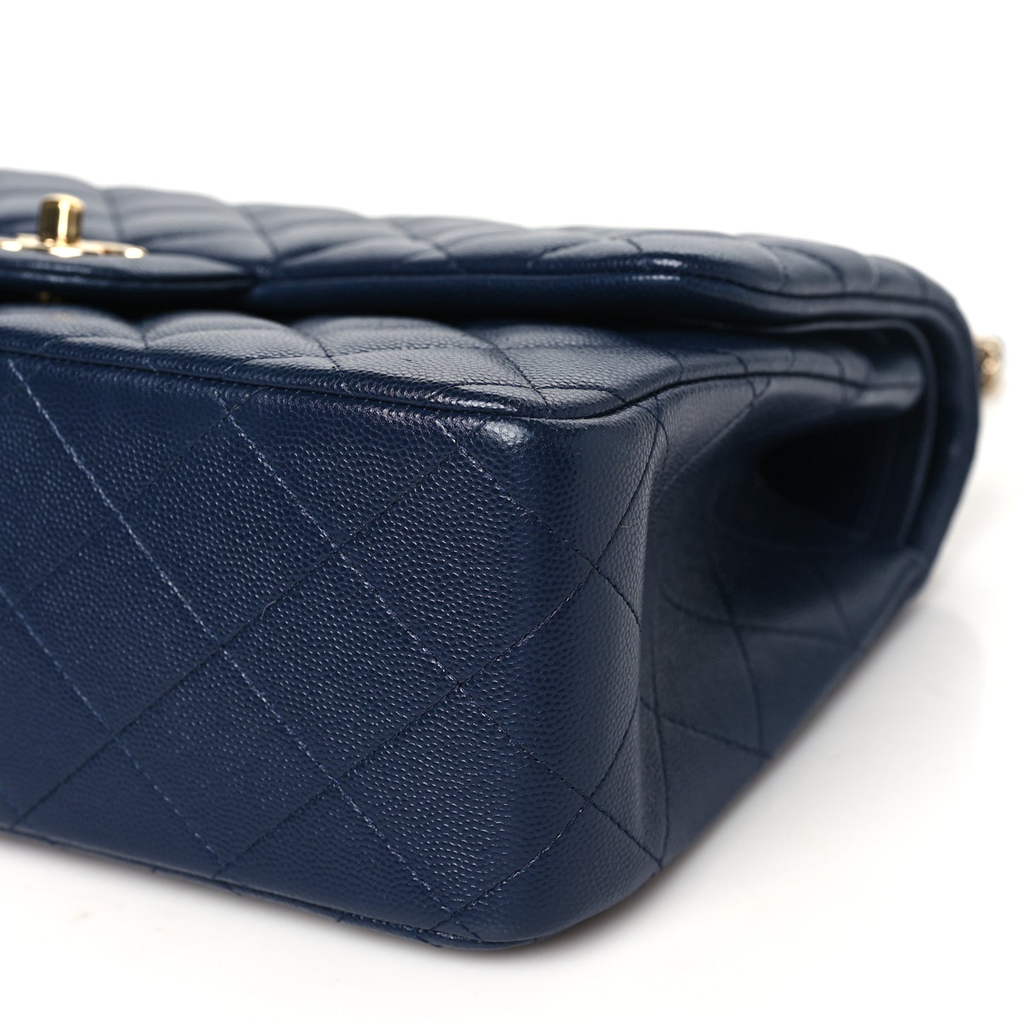 Caviar Quilted Jumbo Double Flap Navy Blue