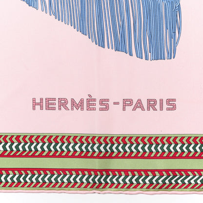 Hermes Silk Selle Des Steppes Scarf 90 Rose Pale Bleu Jean 2 of 6