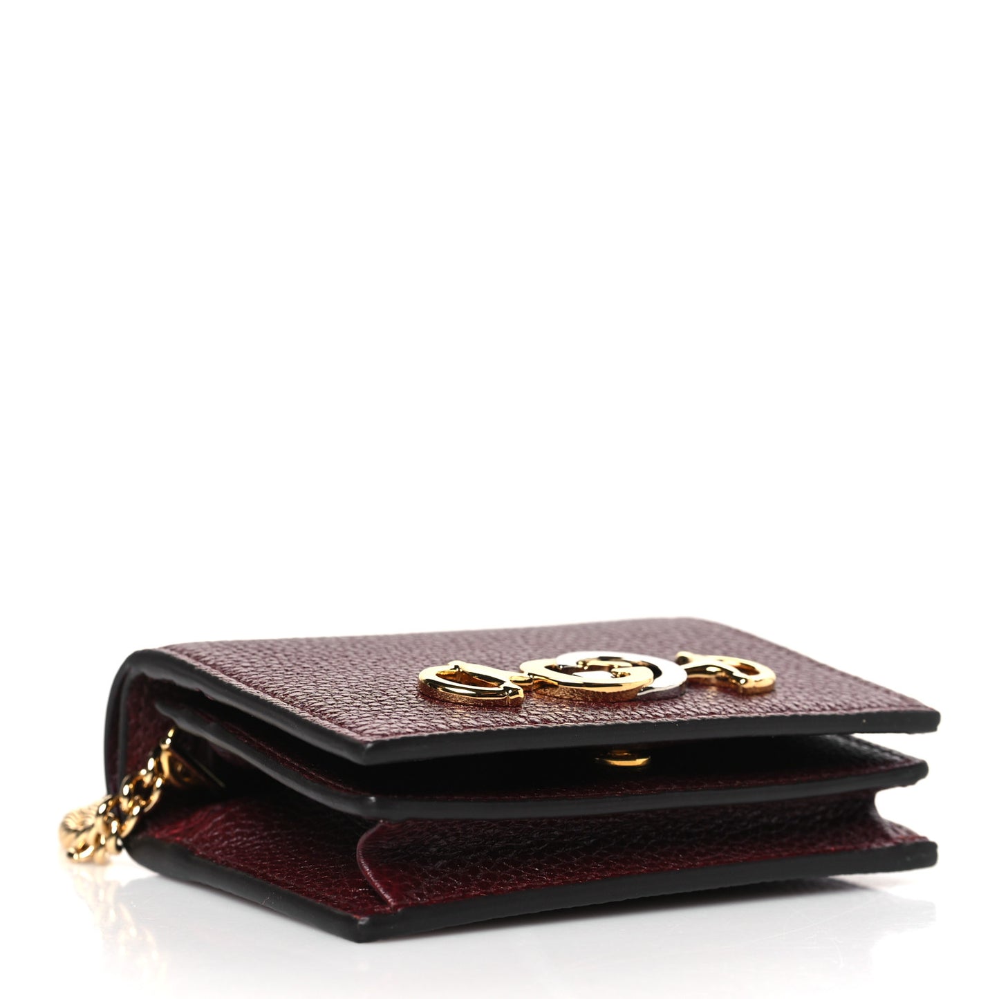 Grainy Calfskin Zumi Chain Card Case Wallet Vintage Bordeaux