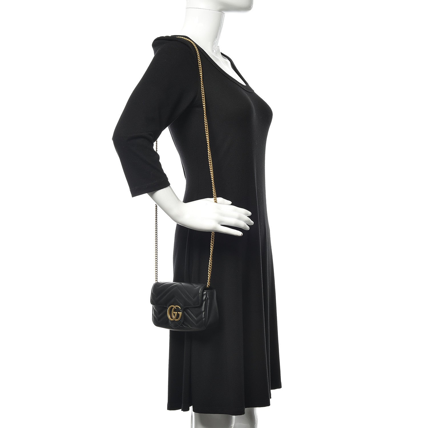 Gucci Calfskin Matelasse Super Mini GG Marmont Shoulder Bag Black 2 of 11