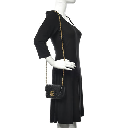 Gucci Calfskin Matelasse Super Mini GG Marmont Shoulder Bag Black 2 of 11