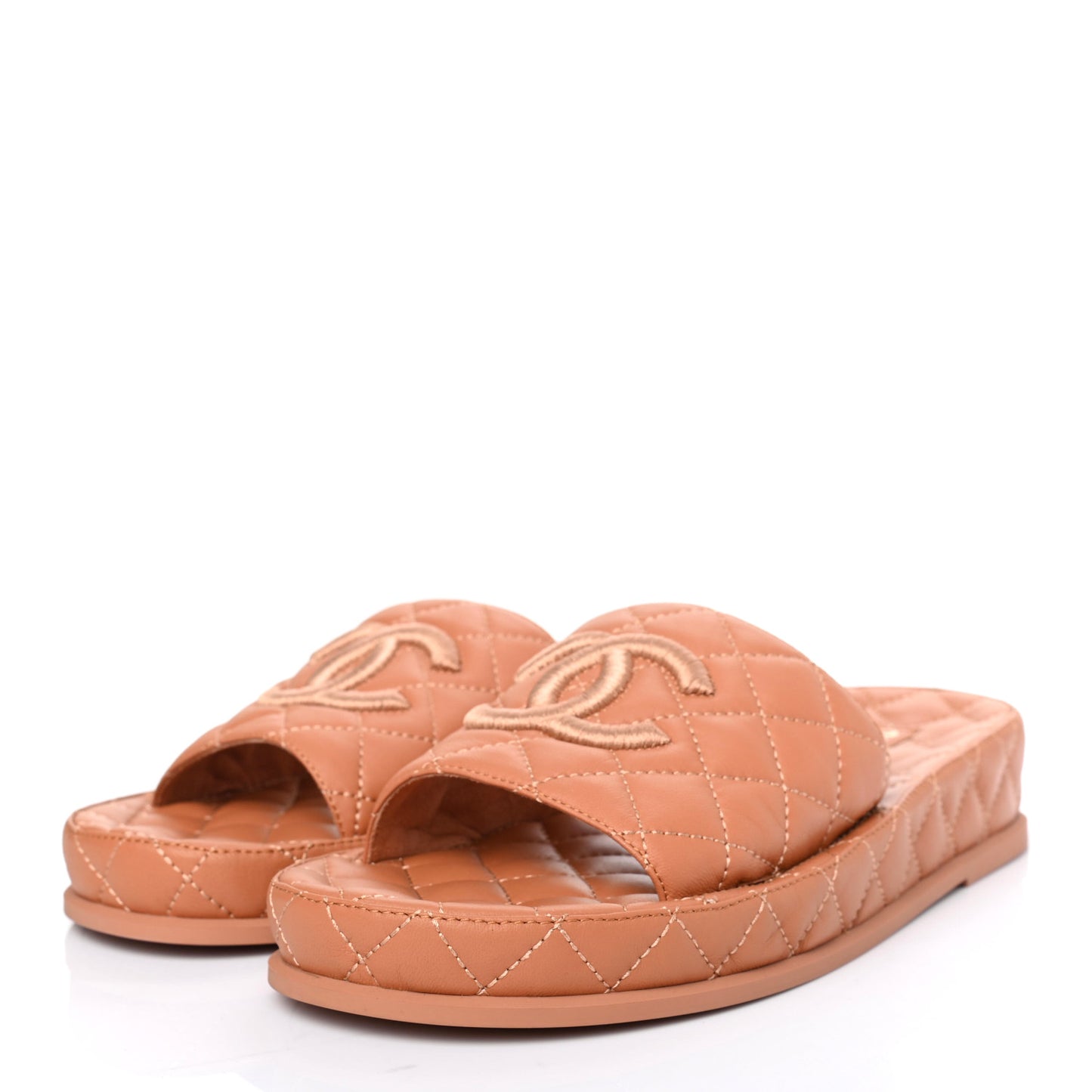 Lambskin Quilted CC Mules Sandals 39 Brown