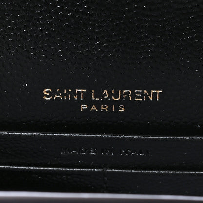 Saint Laurent Grain De Poudre Matelasse Chevron Monogram Envelope Chain Wallet Black 5 of 8
