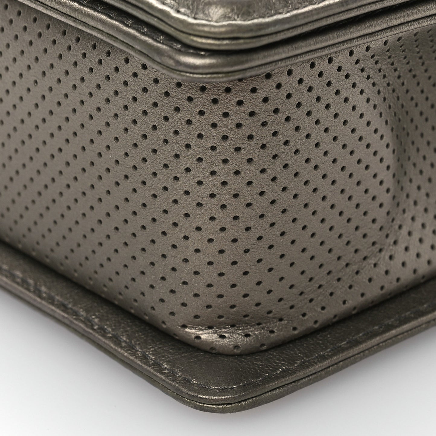 Metallic Lambskin Perforated Small Boy Flap Dark Silver