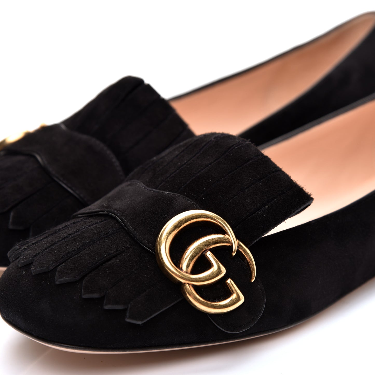 Kid Scamosciato GG Marmont Fringe Flats 38 Black
