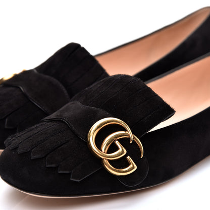 Gucci Kid Scamosciato GG Marmont Fringe Flats 38 Black 9 of 10