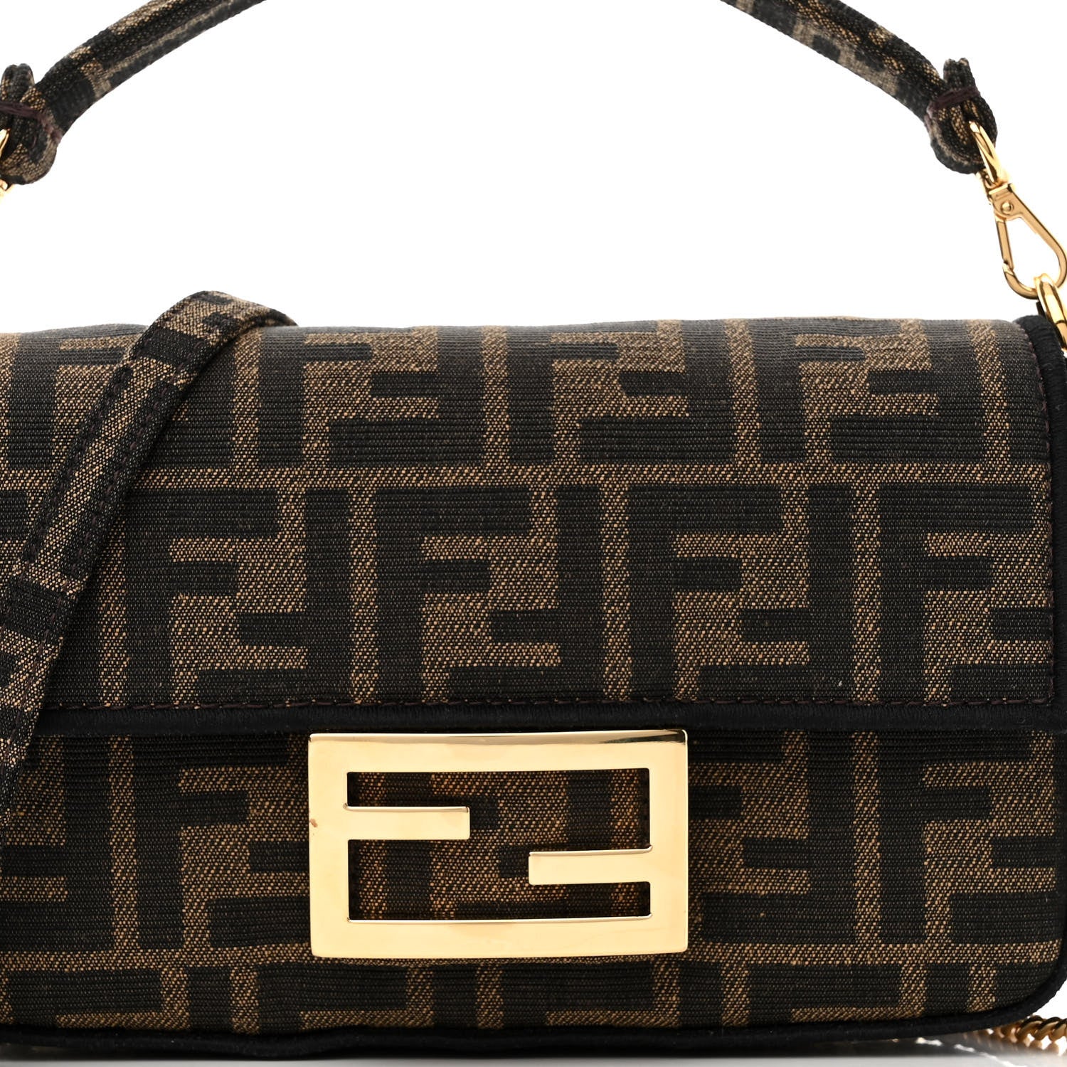 Fendi Fabric Jacquard FF 1974 Mini Baguette Tobacco Moro Black 8 of 11