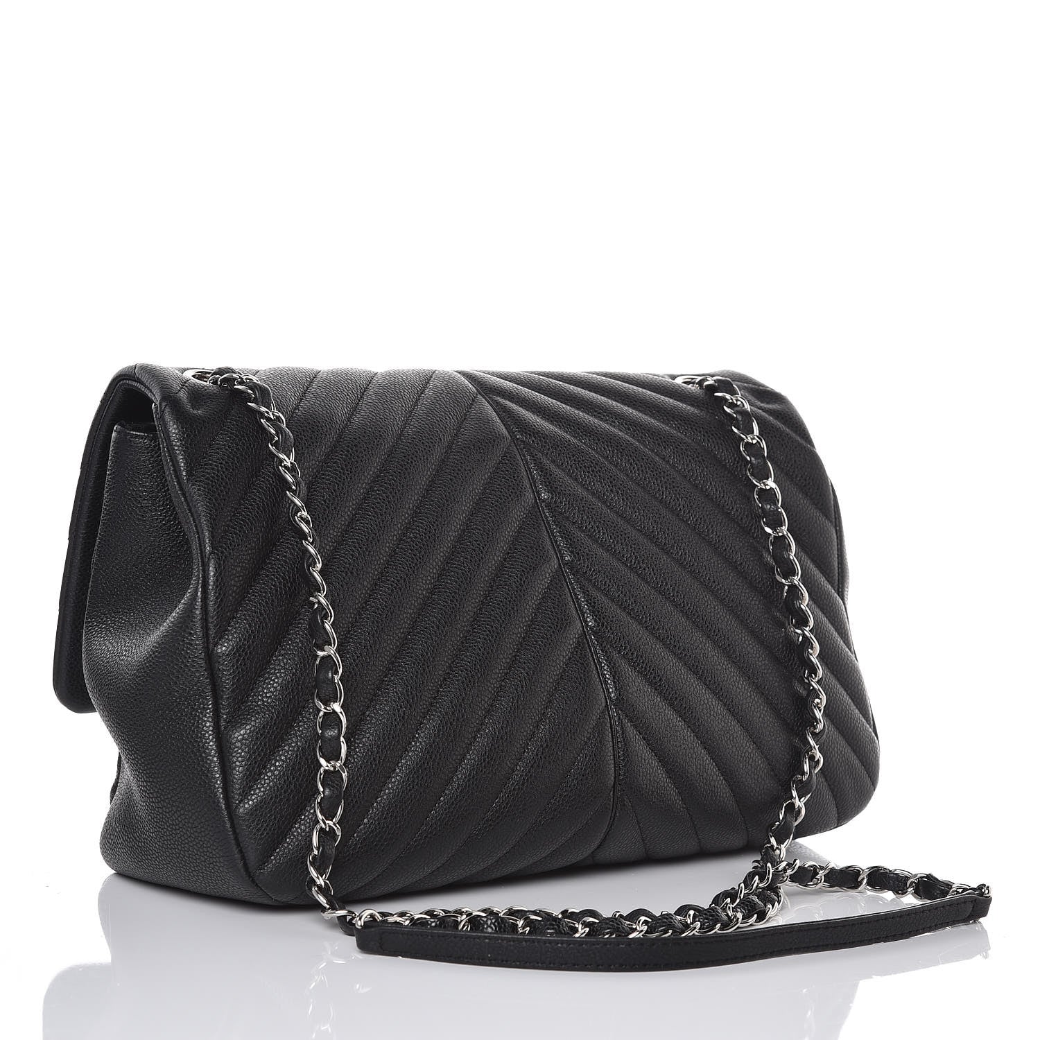 Chanel Caviar Chevron Quilted Large Puffy CC Flap Black 3 of 8