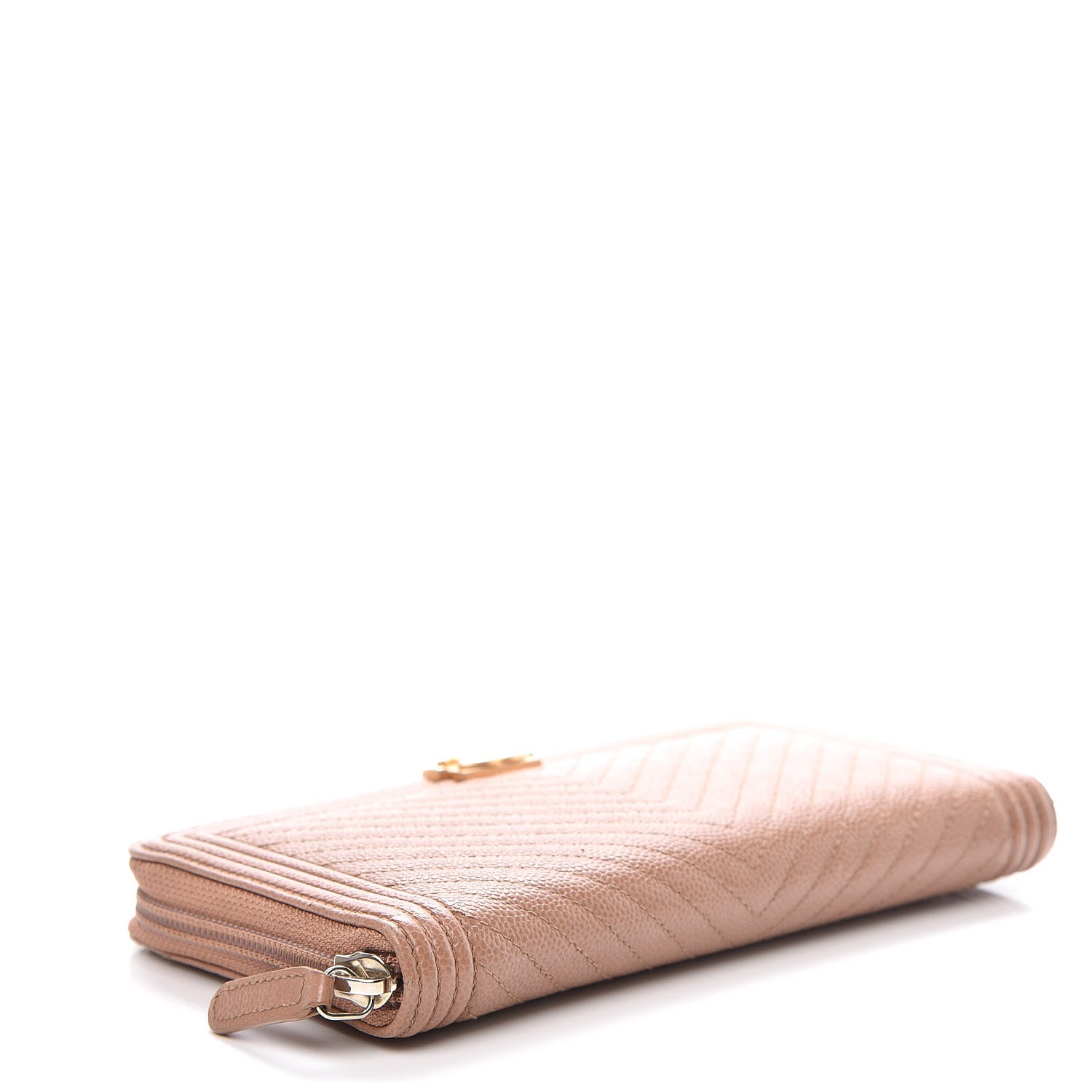 Chanel Caviar Chevron Quilted Zip Around Boy Wallet Light Brown 4 of 8