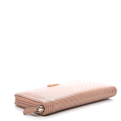 Chanel Caviar Chevron Quilted Zip Around Boy Wallet Light Brown 4 of 8