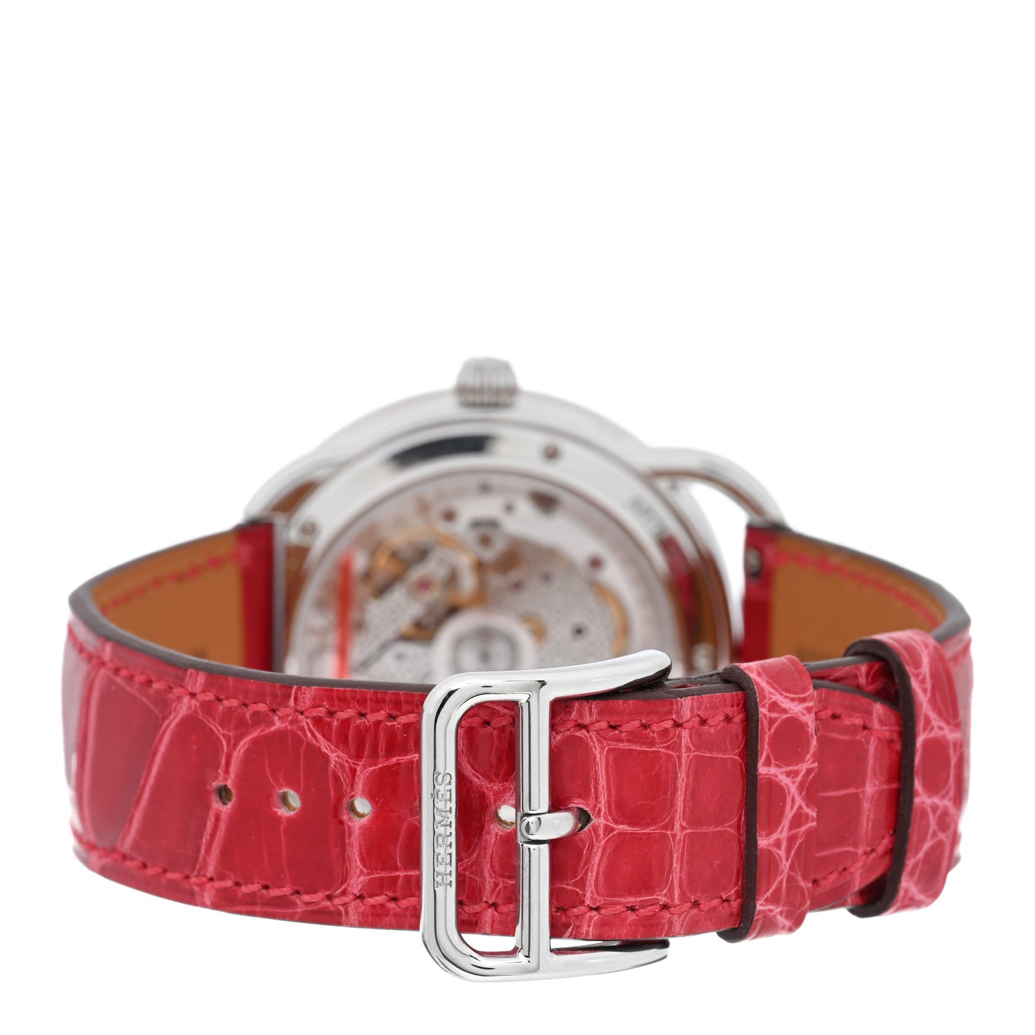 Hermes Stainless Steel Alligator Diamond Bezel 38mm Arceau Petite Lune Automatic Watch Braise 3 of 5