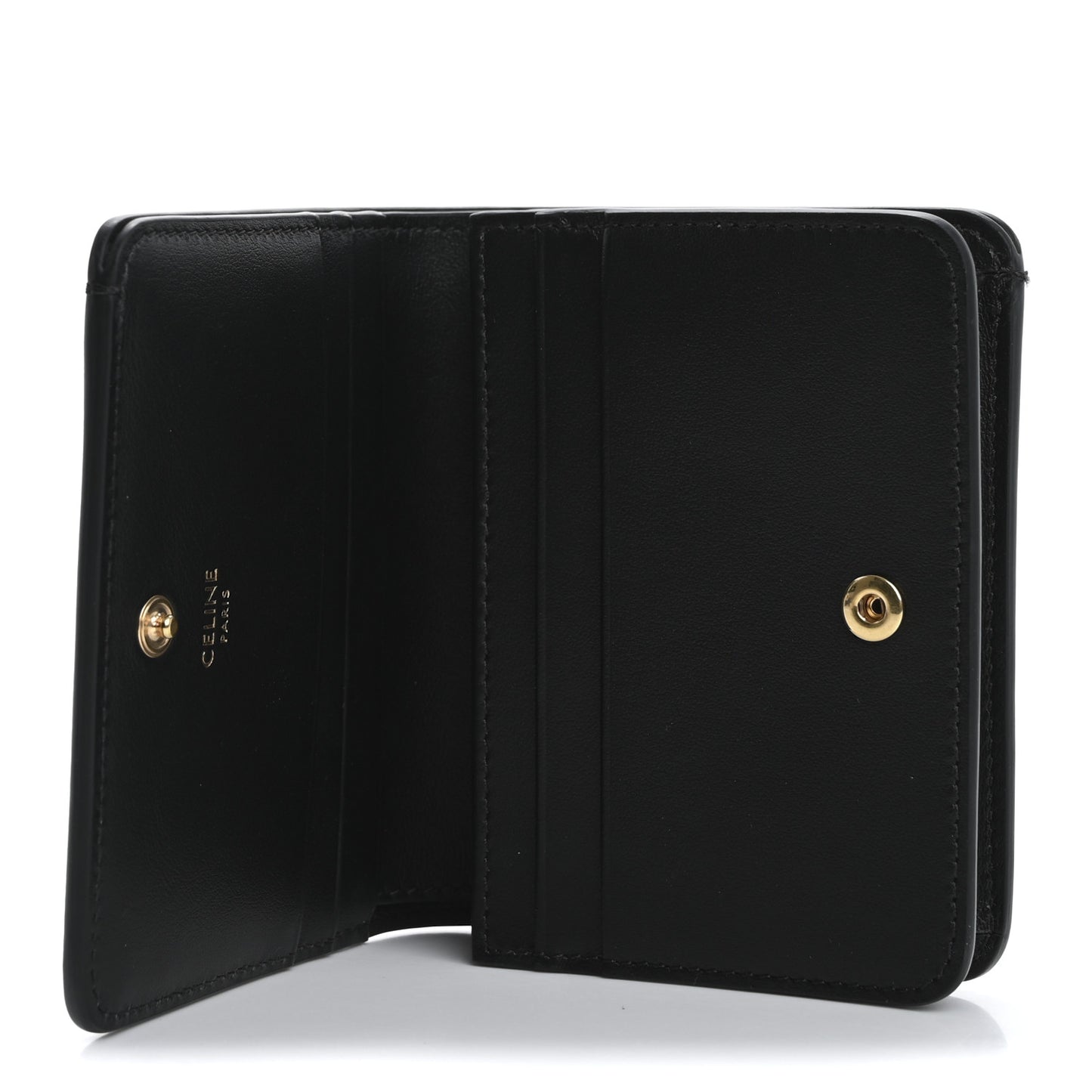 Shiny Calfskin Triomphe Compact Wallet Black
