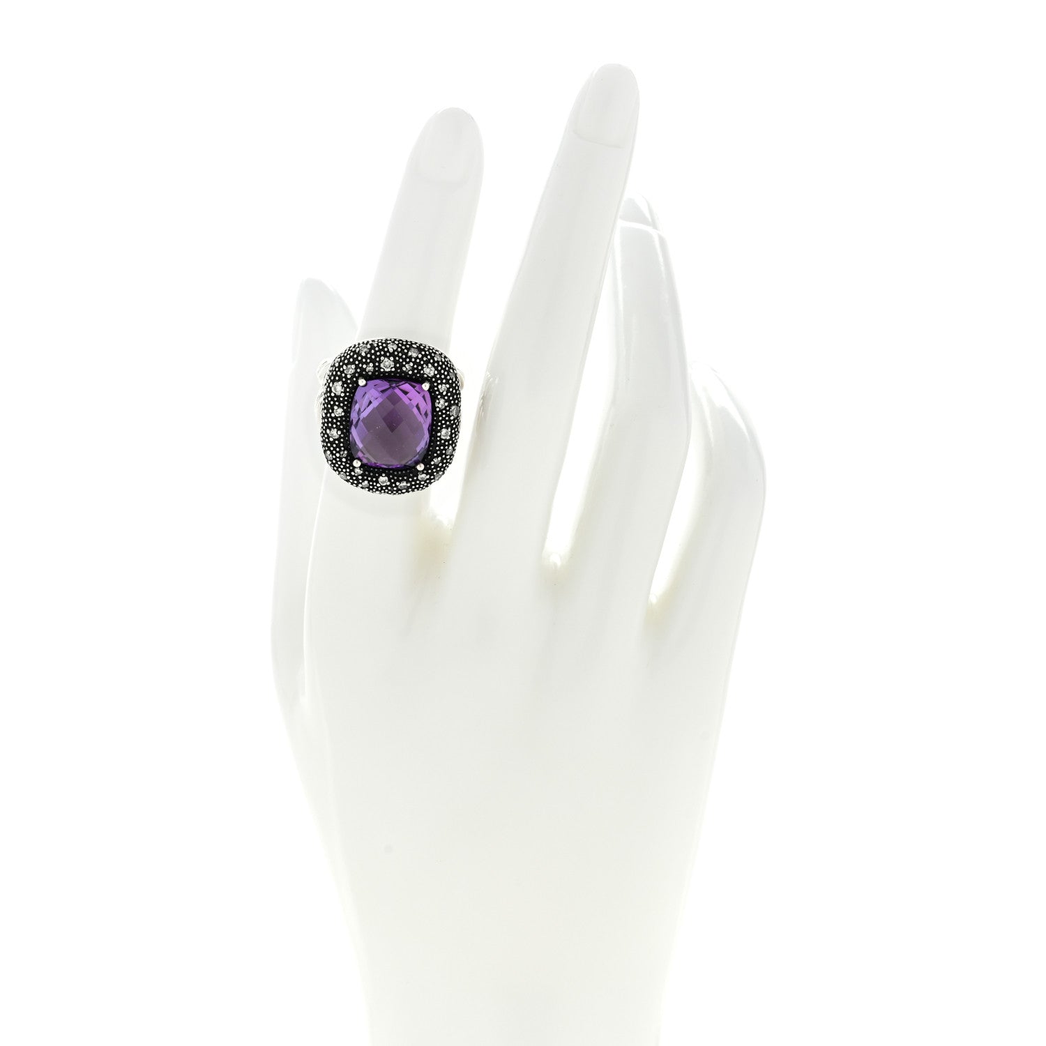 David Yurman Sterling Silver Diamond Amethyst 14mm Midnight Melange Ring 52 6 2 of 4