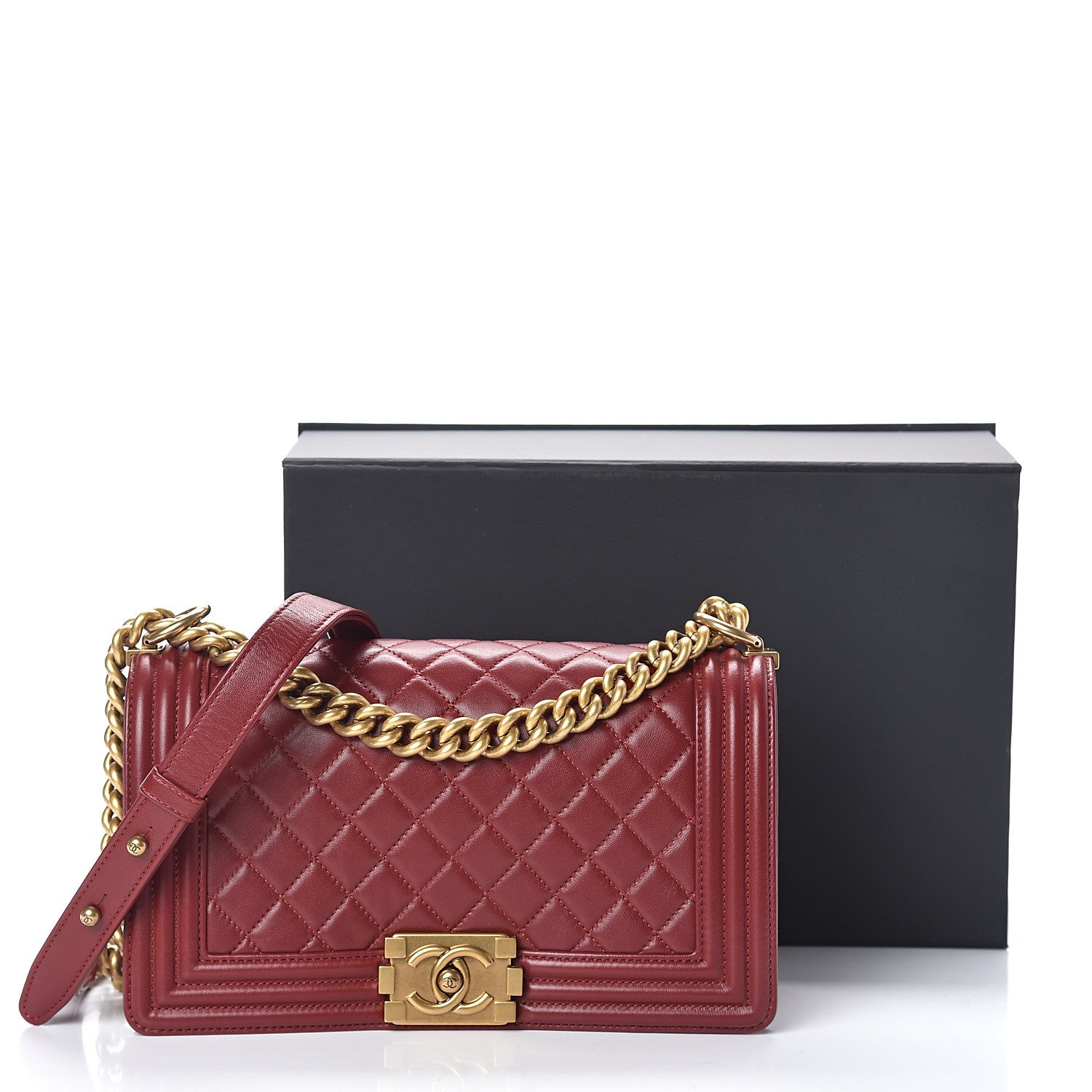 Chanel Lambskin Quilted Medium Boy Flap Dark Red 9 of 9