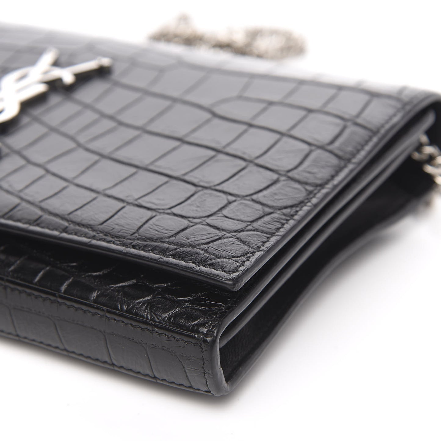 Crocodile Embossed Calfskin Monogram Chain Wallet Black