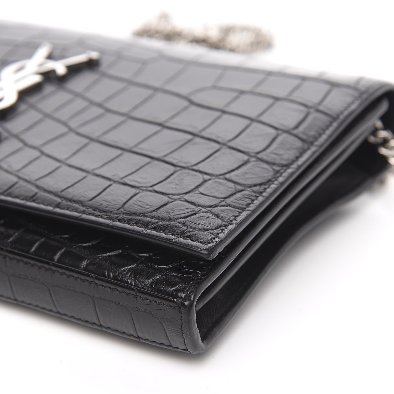 Saint Laurent Crocodile Embossed Calfskin Monogram Chain Wallet Black 9 of 9