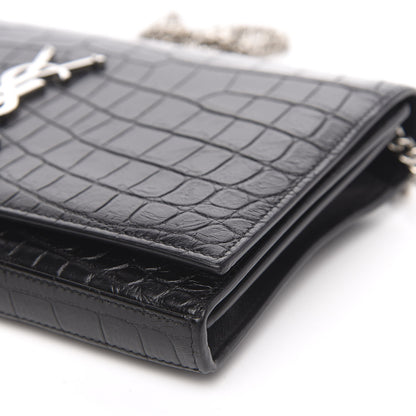Saint Laurent Crocodile Embossed Calfskin Monogram Chain Wallet Black 9 of 9