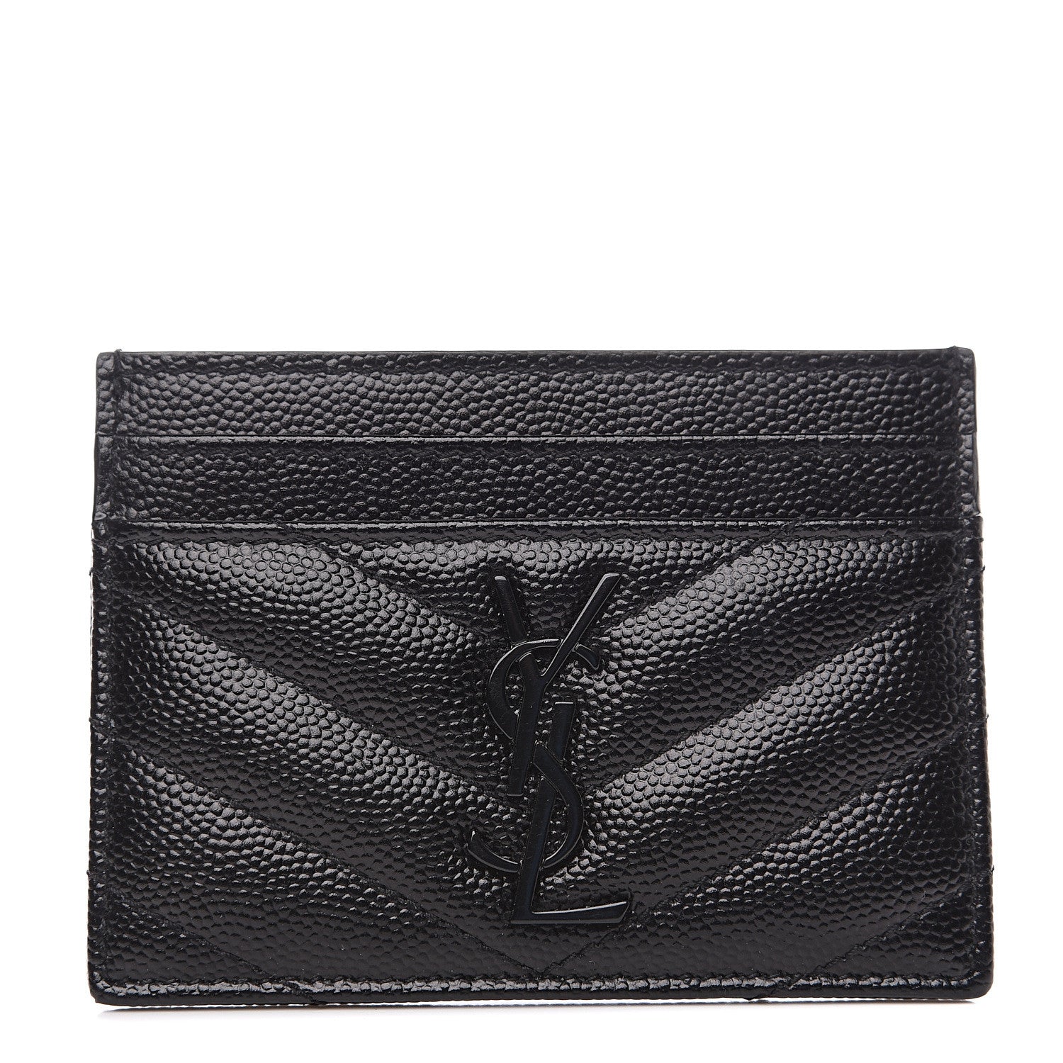 Saint Laurent Grain De Poudre Matelasse Chevron Monogram Credit Card Case Black 1 of 6