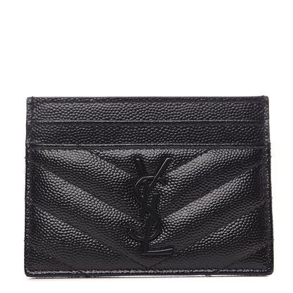 Saint Laurent Grain De Poudre Matelasse Chevron Monogram Credit Card Case Black 1 of 6