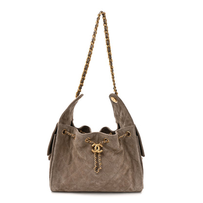 Chanel Suede Quilted Small Chanel 25 Handbag Dark Grey 1 of 12