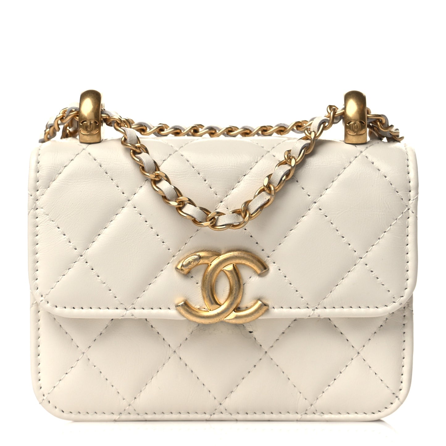 Calfskin Quilted Perfect Fit Coin Purse With Chain White