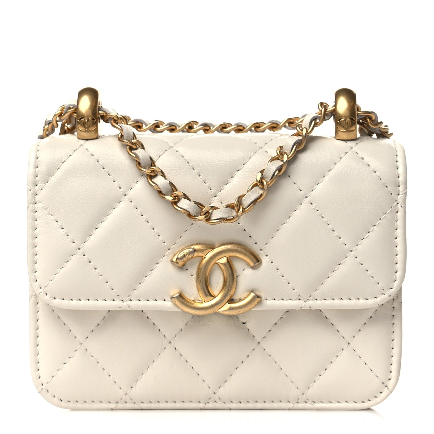 Chanel Calfskin Quilted Perfect Fit Coin Purse With Chain White 1 of 10