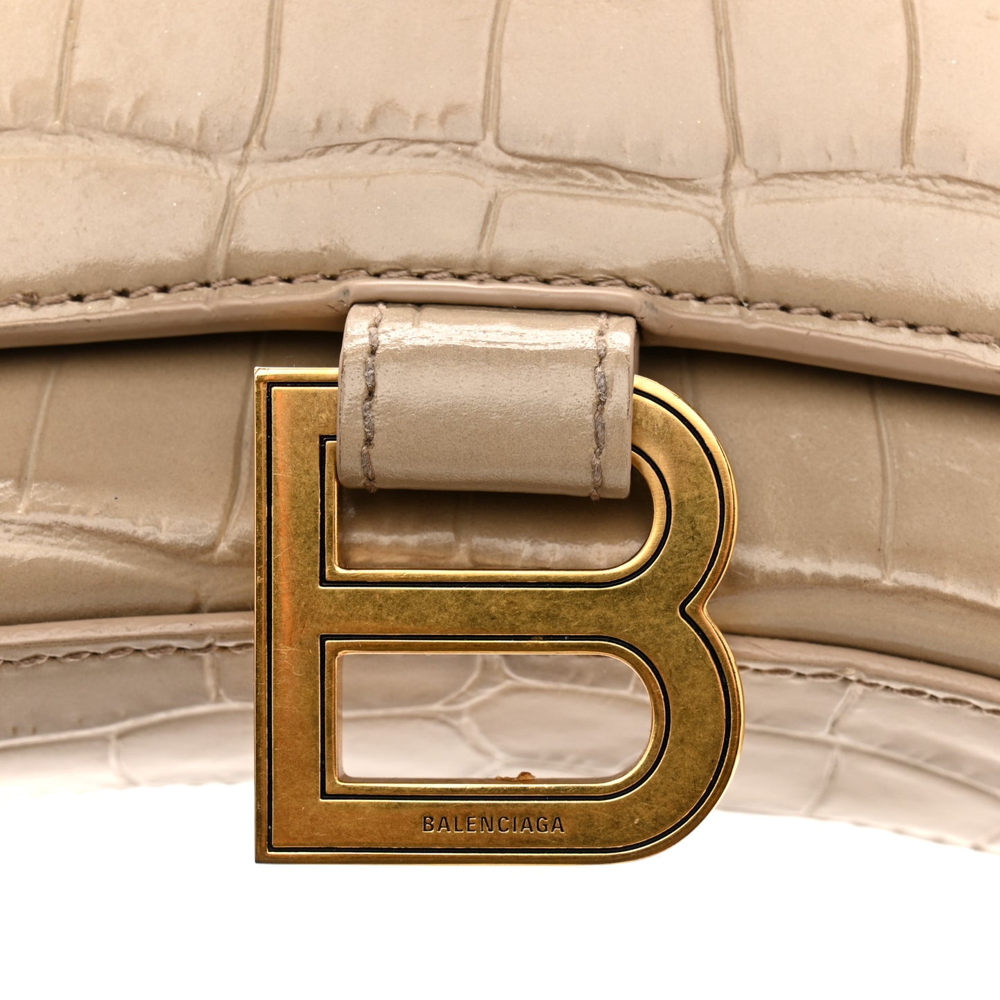 Shiny Calfskin Crocodile Embossed Hourglass Chain Bag Dark Beige