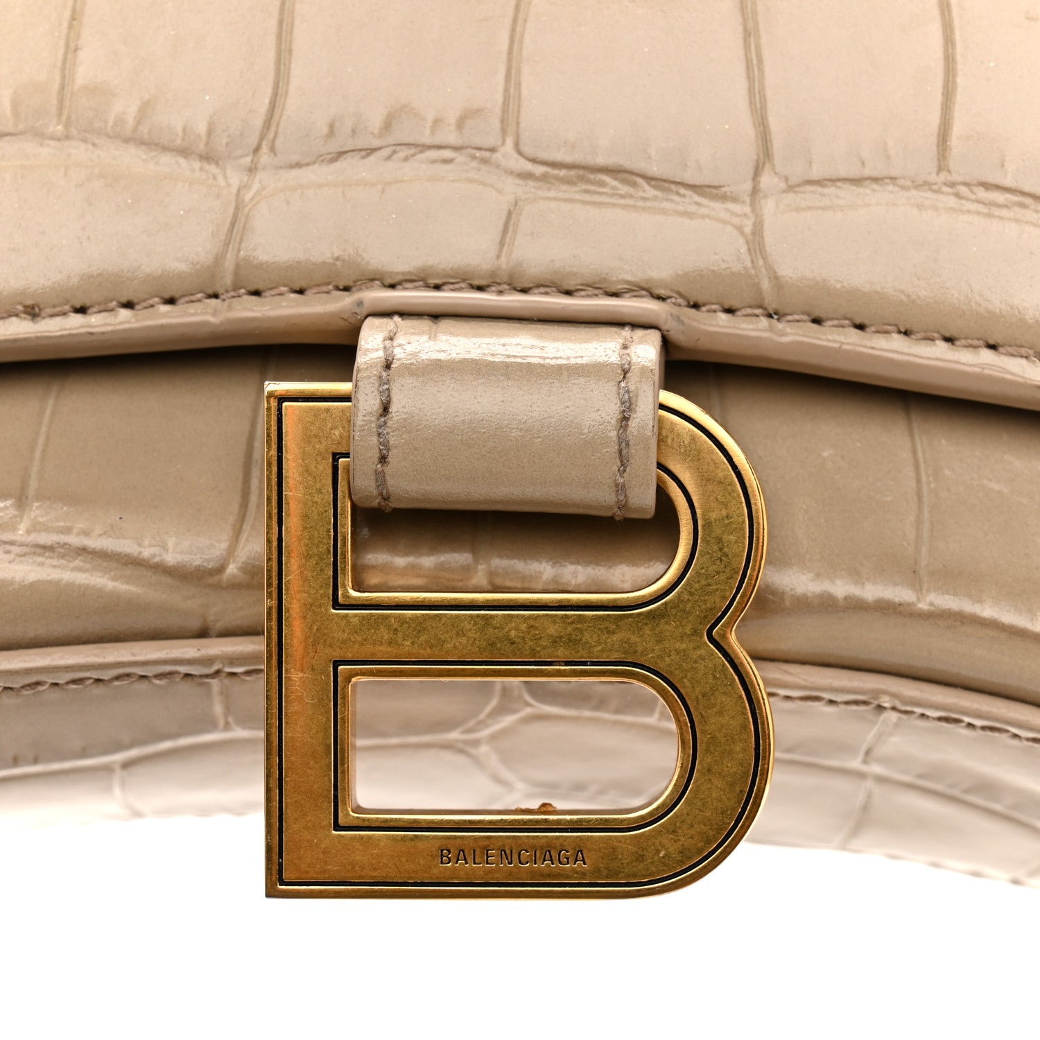 Balenciaga Shiny Calfskin Crocodile Embossed Hourglass Chain Bag Dark Beige 14 of 15