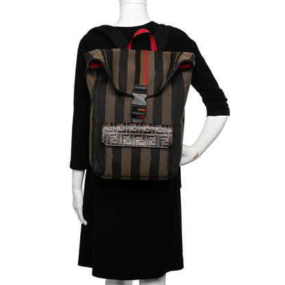 Fendi Fabric Jacquard Cuoio Romano Vitello Pequin Bi-Color FF 1974 Embossed Backpack Tobacco Moro Rosso Malboro Maya Black 2 of 9