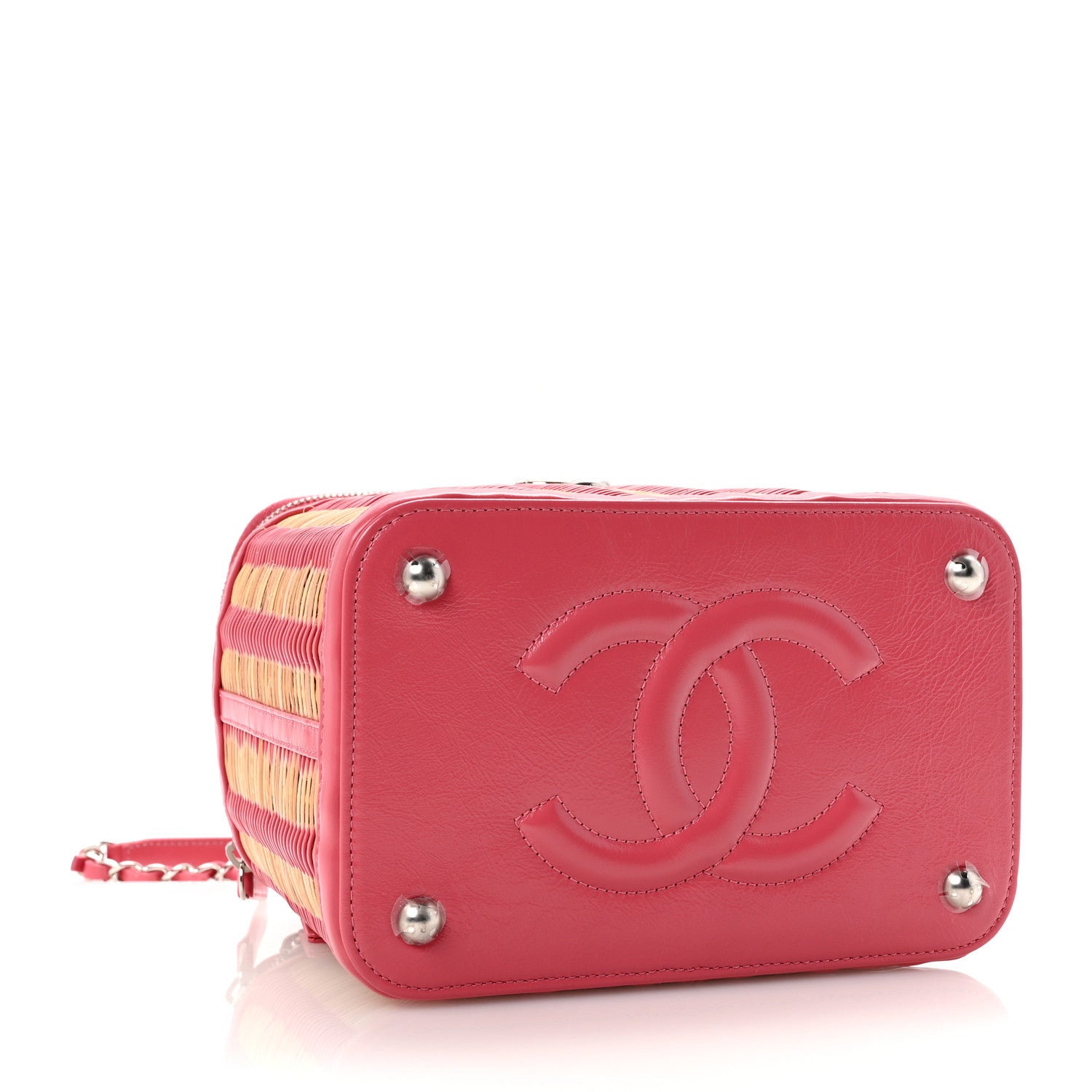 Chanel Glazed Calfskin Raffia Vanity Case Bag Pink 4 of 10