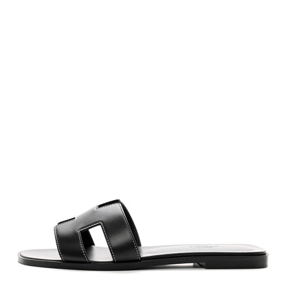 Hermes Box Calfskin Oran Sandals 39 Black 1 of 9