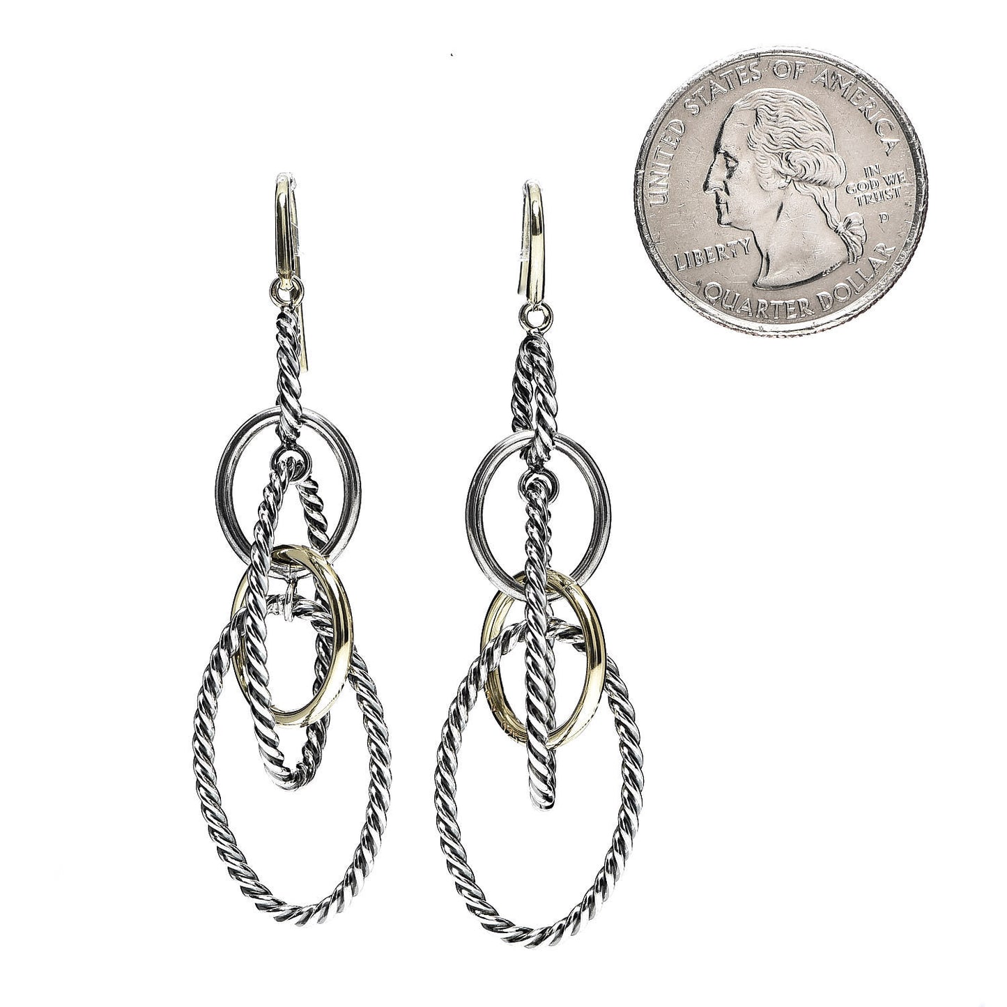 Sterling Silver 18K Yellow Gold Mobile Oval Drop Earrings