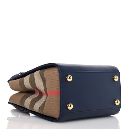 Burberry Calfskin Mega Check Mini Banwell Tote Dark Canvas Blue 4 of 13