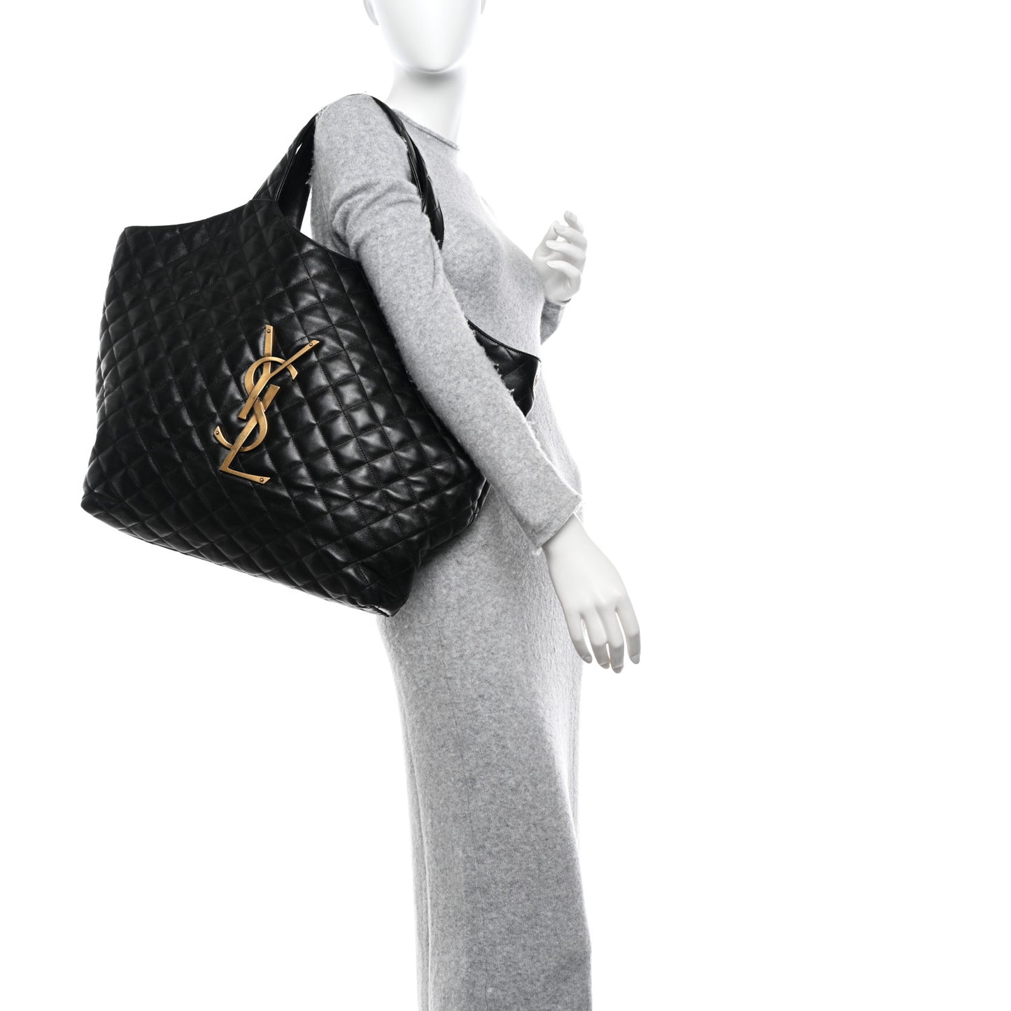 Lambskin Quilted Maxi Icare Shopping Tote Black