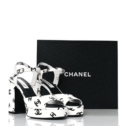 Chanel Printed Lambskin Coco Beach Platform Sandals 40 White Black 9 of 9