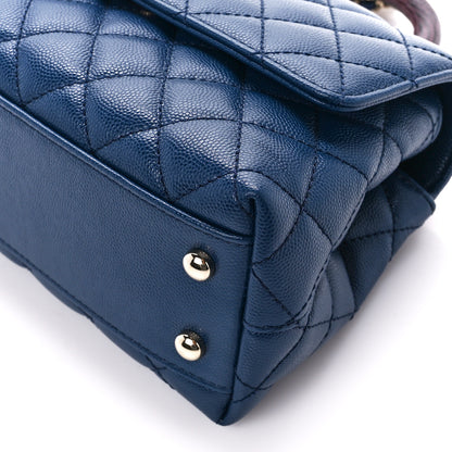 Chanel Caviar Quilted Lizard Embossed Mini Coco Handle Flap Navy Blue 11 of 12