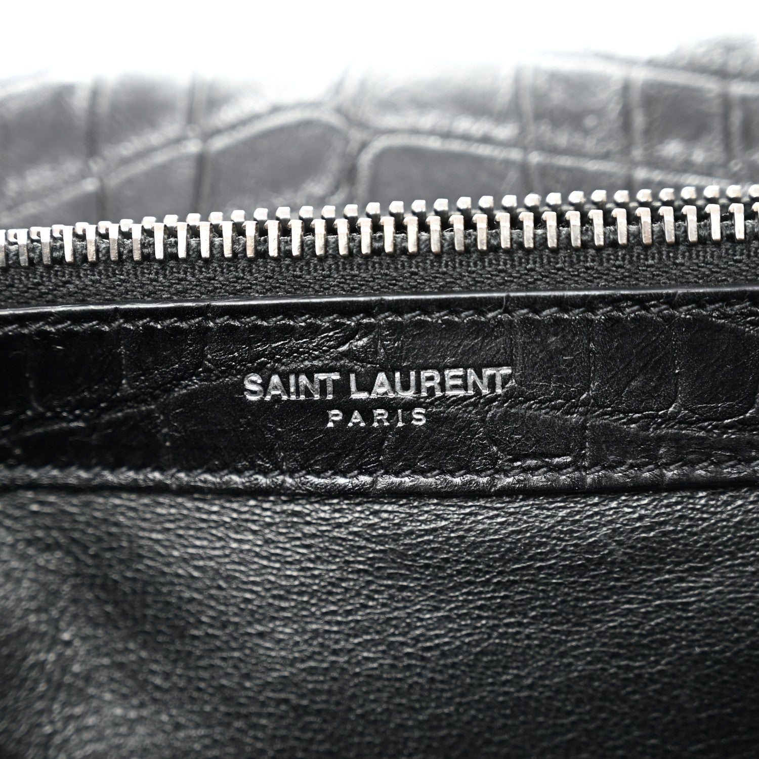Saint Laurent Calfskin Crocodile Embossed Large College Monogram Satchel Black 6 of 11