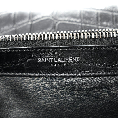 Saint Laurent Calfskin Crocodile Embossed Large College Monogram Satchel Black 6 of 11