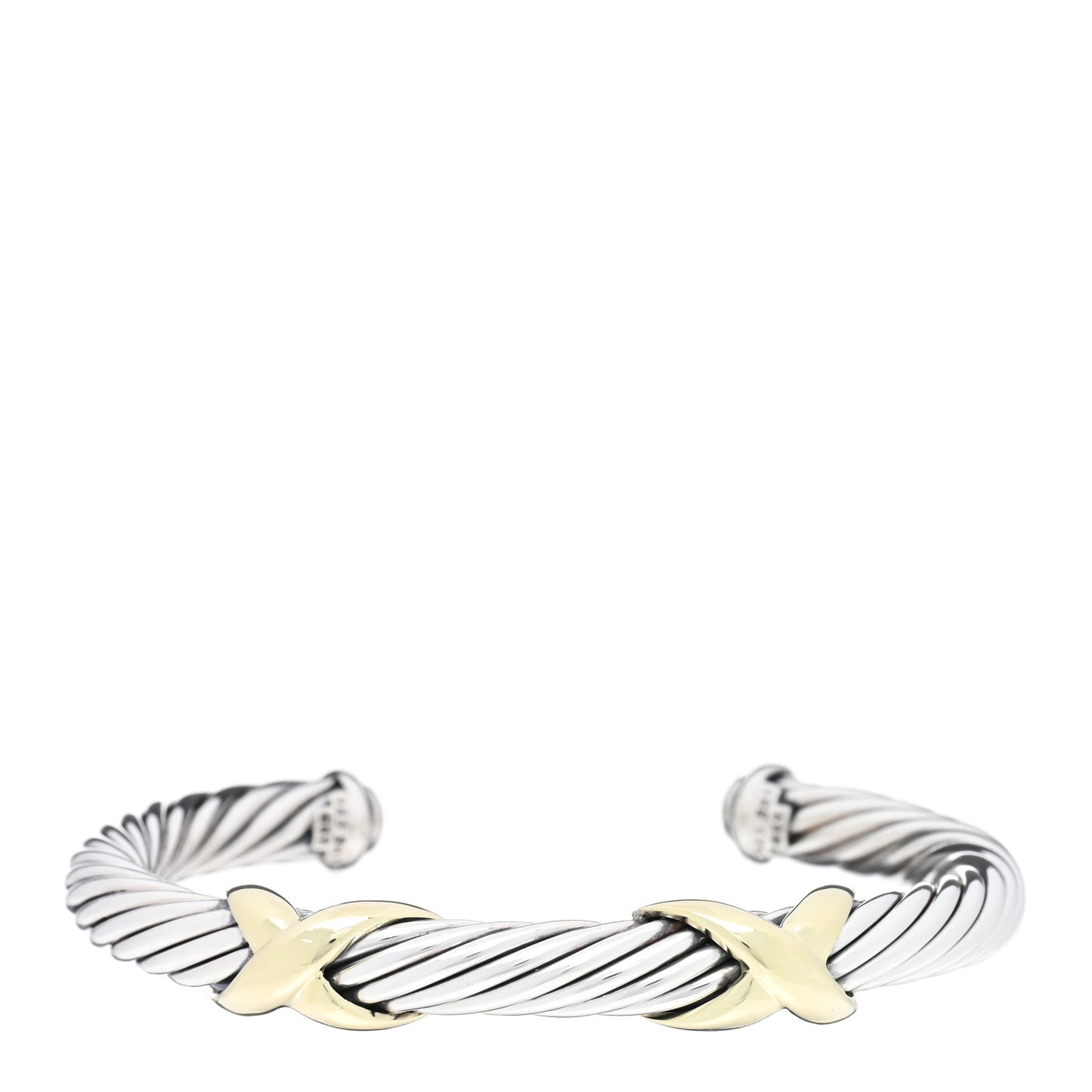 Sterling Silver 14K Yellow Gold 7mm Double X Cable Bracelet